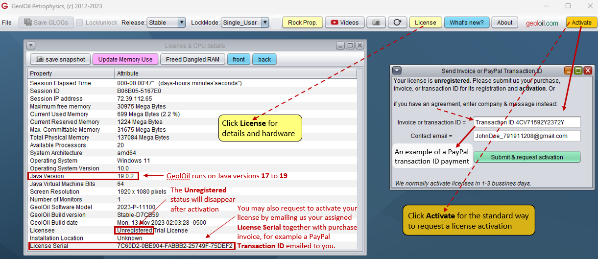 GeolOil license activation