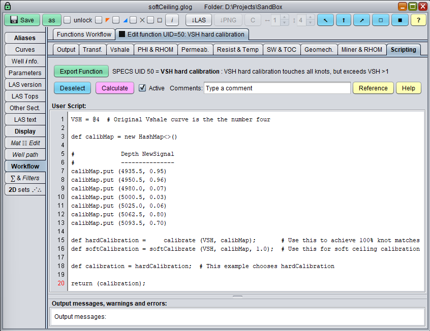 GeolOil GLS Script to calibrate well log curves