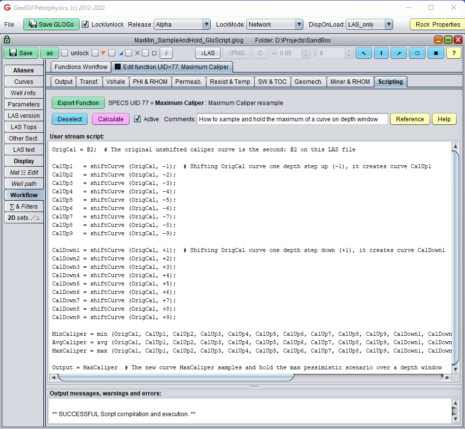 Advanced petrophysics script to sample and hold extremes in an envelope