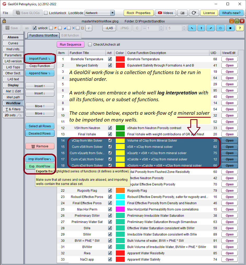 How to define a petrophysical master functions work-flow