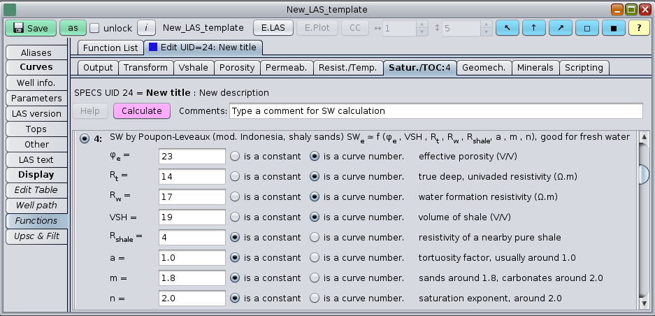 GeolOil panel to compute the Indonesia Poupon-Leveaux water saturation equation