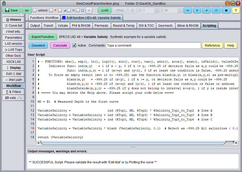 GeolOil Script to produce a variable salinity curve