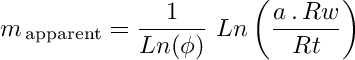 Apparent cementation exponent equation