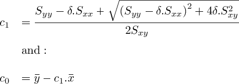 Solution to estimate paramters on a Deming linear orthogonal regression