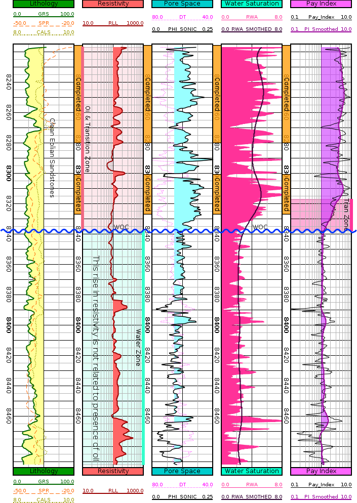 GeolOil Pay Indicator Index log display for a well log