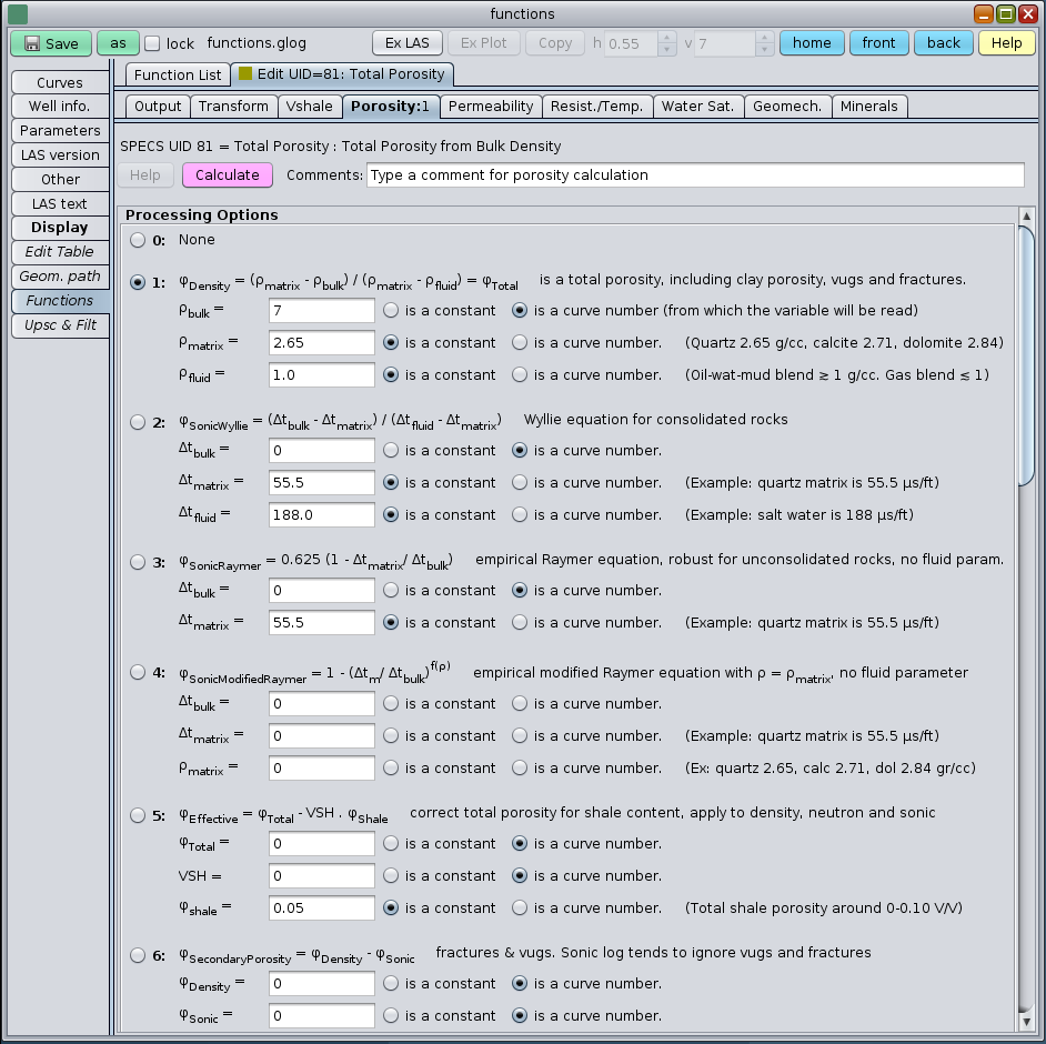 GeolOil built-in predefined functions for porosity