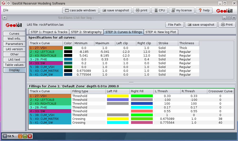 Settings to define rock splitting fillings