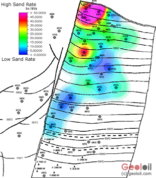Map of sand production field rates