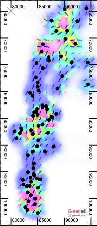 Color Stress turbulence heterogeneity map made with geoloil.com software.
