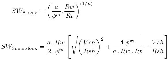 Archie and Simandoux water saturation equations