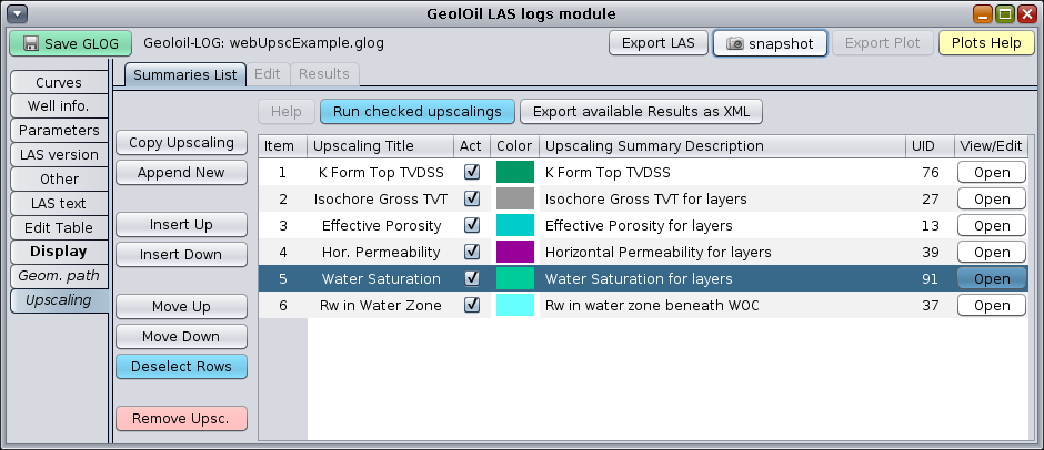 GeolOil panel of upscaling listing.